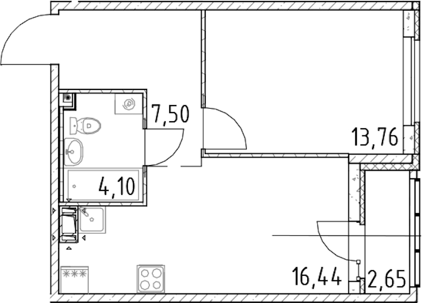 1-комнатная квартира 41.8 м², 10/17 эт., ЖК «Город Первых»
